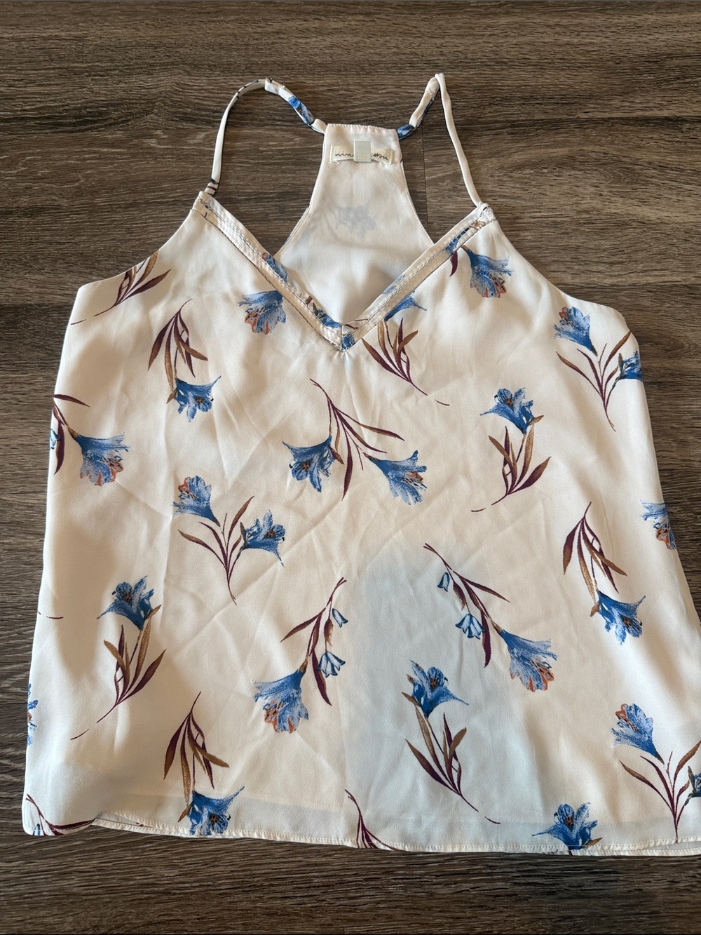nine britton Cream Floral Halter Cami with Blue Flowers